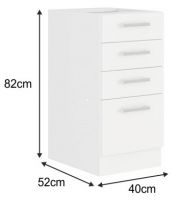 kuchynsk linka SPLIT 40 D 4S BB spodn skrinka - rozmery, farba korpusu: biela / zsuvky: biela, ilustran obrzok
