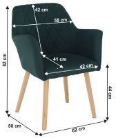 Kreslo EKIN - rozmery, poah: ltka smaragdov/drevo - buk patinovan, ilustran obrzok