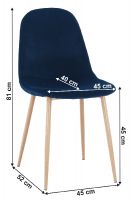 poťah: látka VELVET modrá/nohy: kov s povrchovou úpravou - buk, stolička LEGA, rozmery - ilustračný obrázok