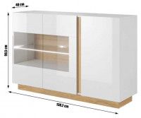 komoda CITY 138 - rozmery, farba: biela/dub grandson/biely lesk